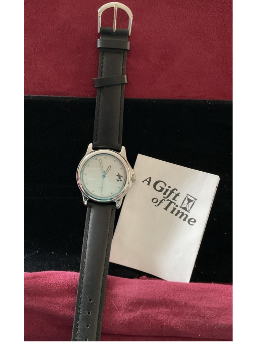 Vintage Disney Mickey Mouse Watch W/Black Leather Strap. Never Worn - Picture 2 of 6